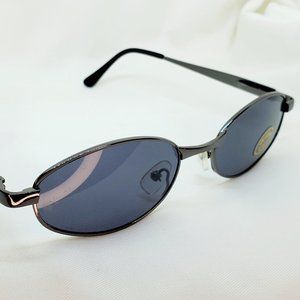 Gunmetal Gray Metal Oval Brow-line Black Polarized Lens Sunglasses ES1301